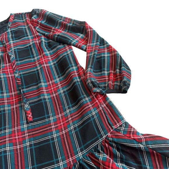 Draper James Red Green Plaid Mini Dress Fit And Flare Long Sleeve Size Large - Picture 5 of 12